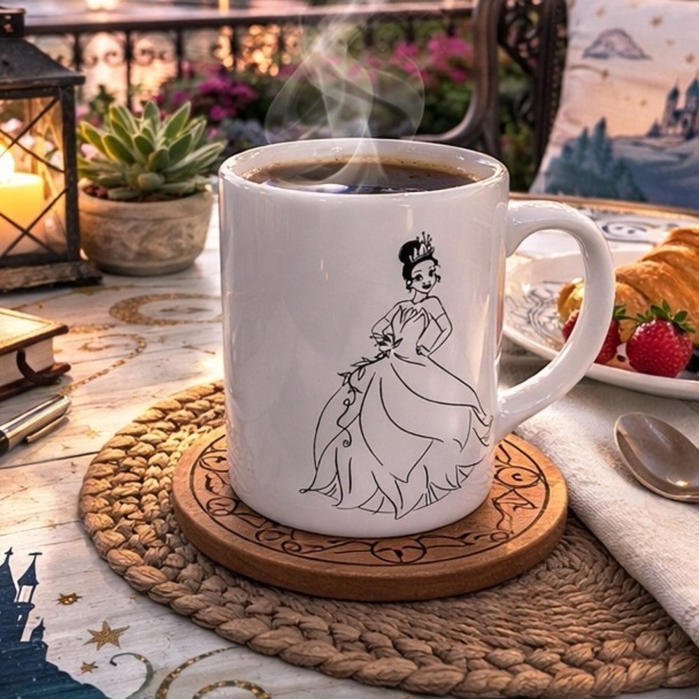 Rae Dunn Disney Princess Tiana Mug Princess and the Frog White‎ Yellow Ceramic